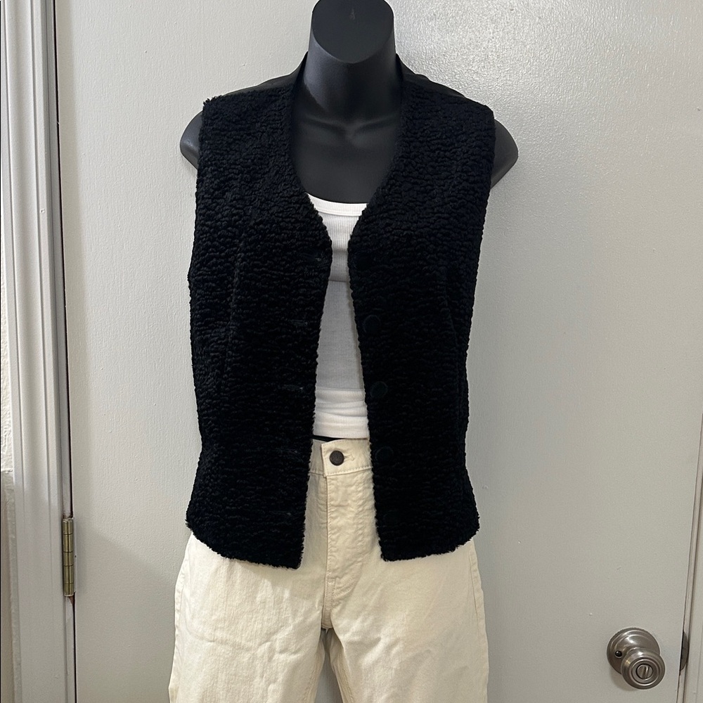 Doncaster Evening Vest textured  rug like front button up soft black